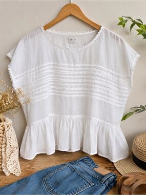 Velvet by Graham & Spencer White Cotton Peplum Blouse